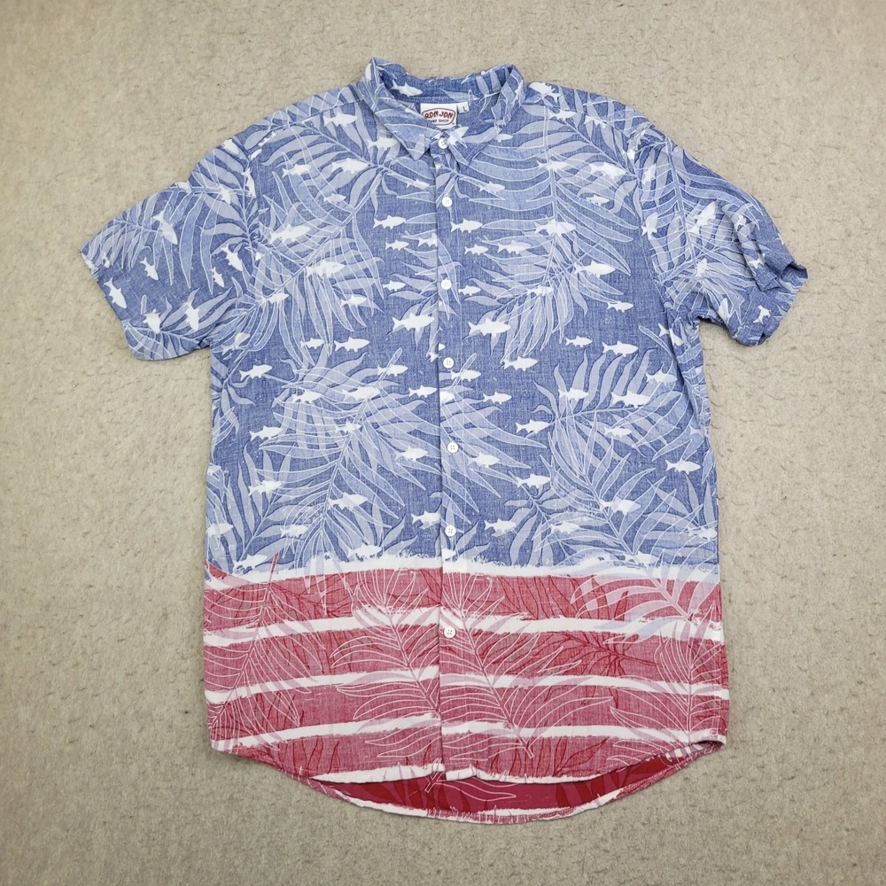 Tommy Bahama Mens Blue and Red Short-Sleeve Button-Down Shirt